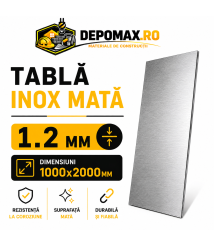Tabla inox mata AISI 304 2B, 1.2 x 1000 x 2000 mm, 2 mp
